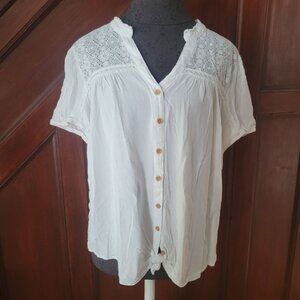 Torrid Womens White Lace Yoke Button-Down Blouse Top Size 1